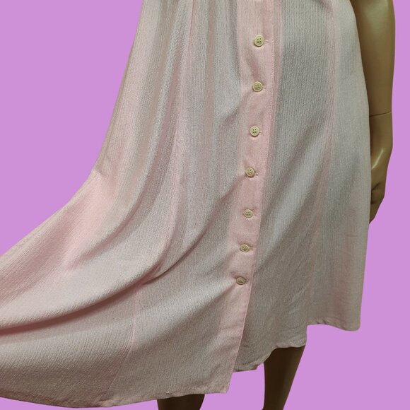 Vintage 70s 80s Pastel Pink Short Sleeve Button Front Dress Bows Size S Coquette - Picture 3 of 6